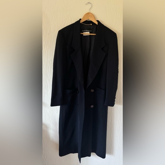 Vintage Louis Feraud Double Breasted 100% New Wool Black Trench Coat Jacket - Picture 7 of 13